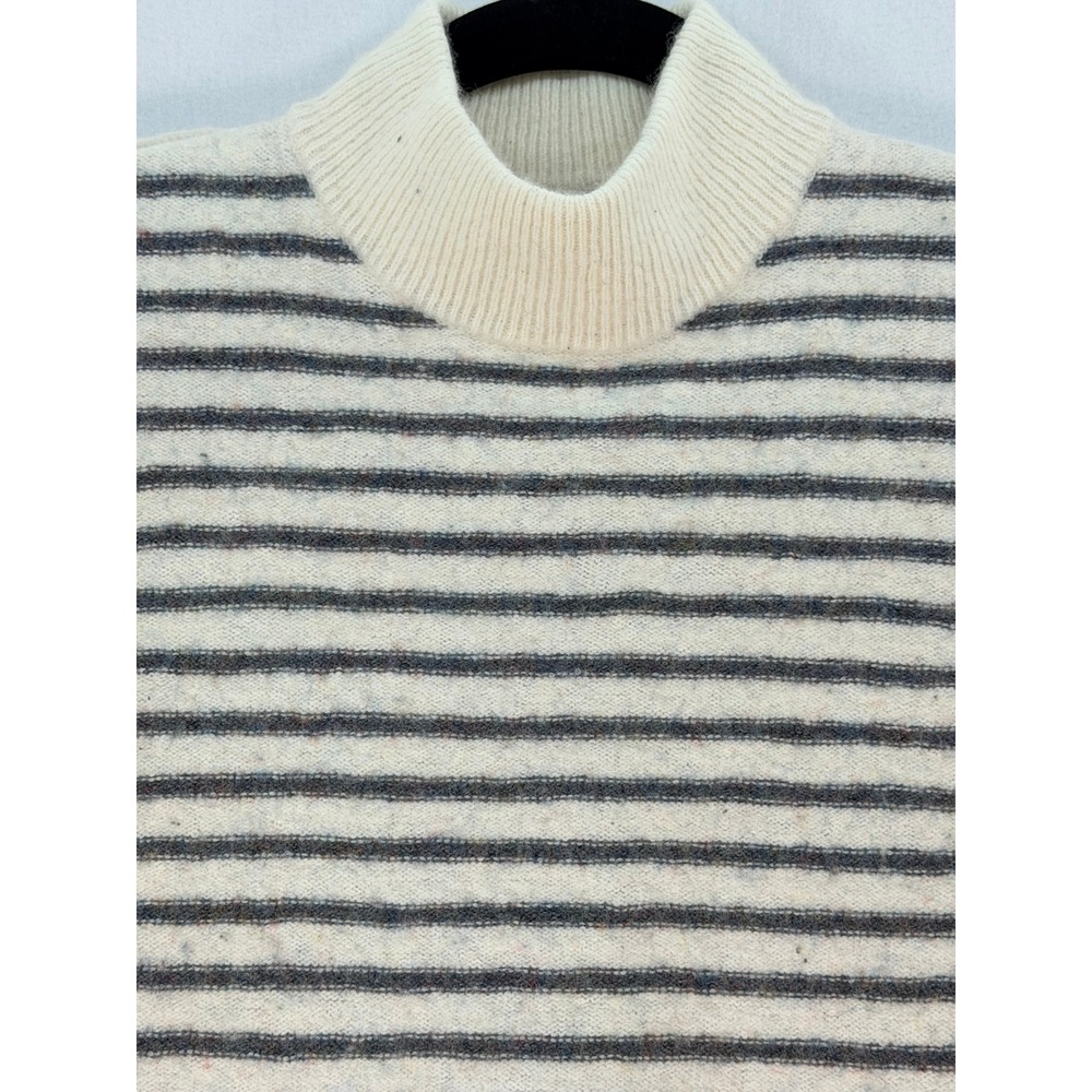 Madewell Striped Mockneck Merino Wool Blend Sweater Cream Charcoal Grey Womens M - Picture 11 of 12